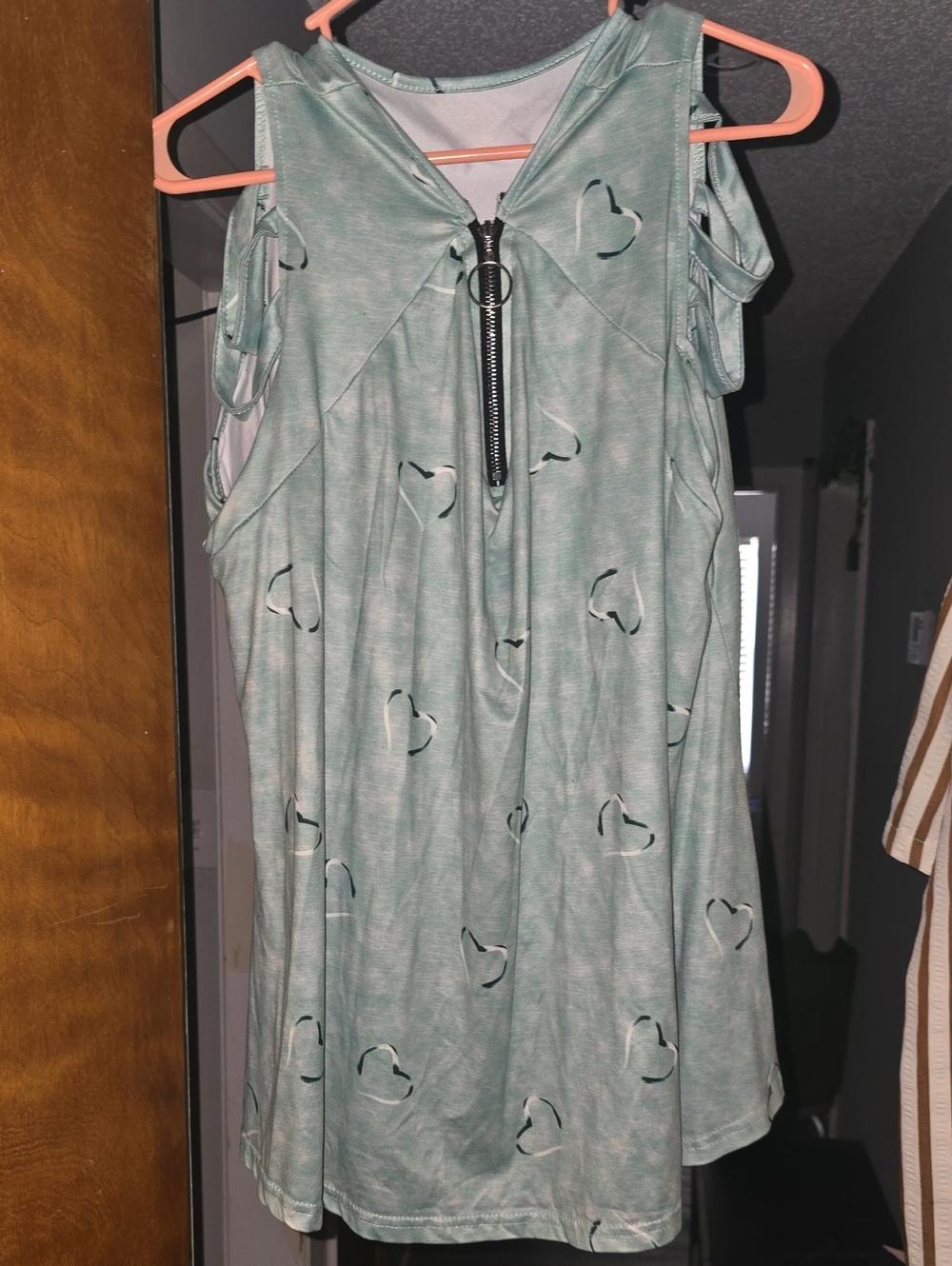 SHEIN Mint Green Sleeveless Zip-Front Dress with Heart Cutouts